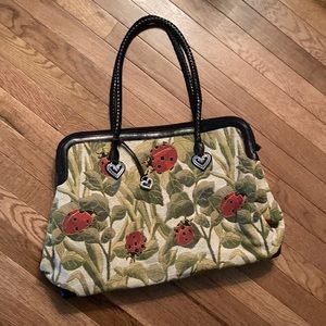 Gorgeous vintage Brighton Alyssa ladybug tapestry weekender bag